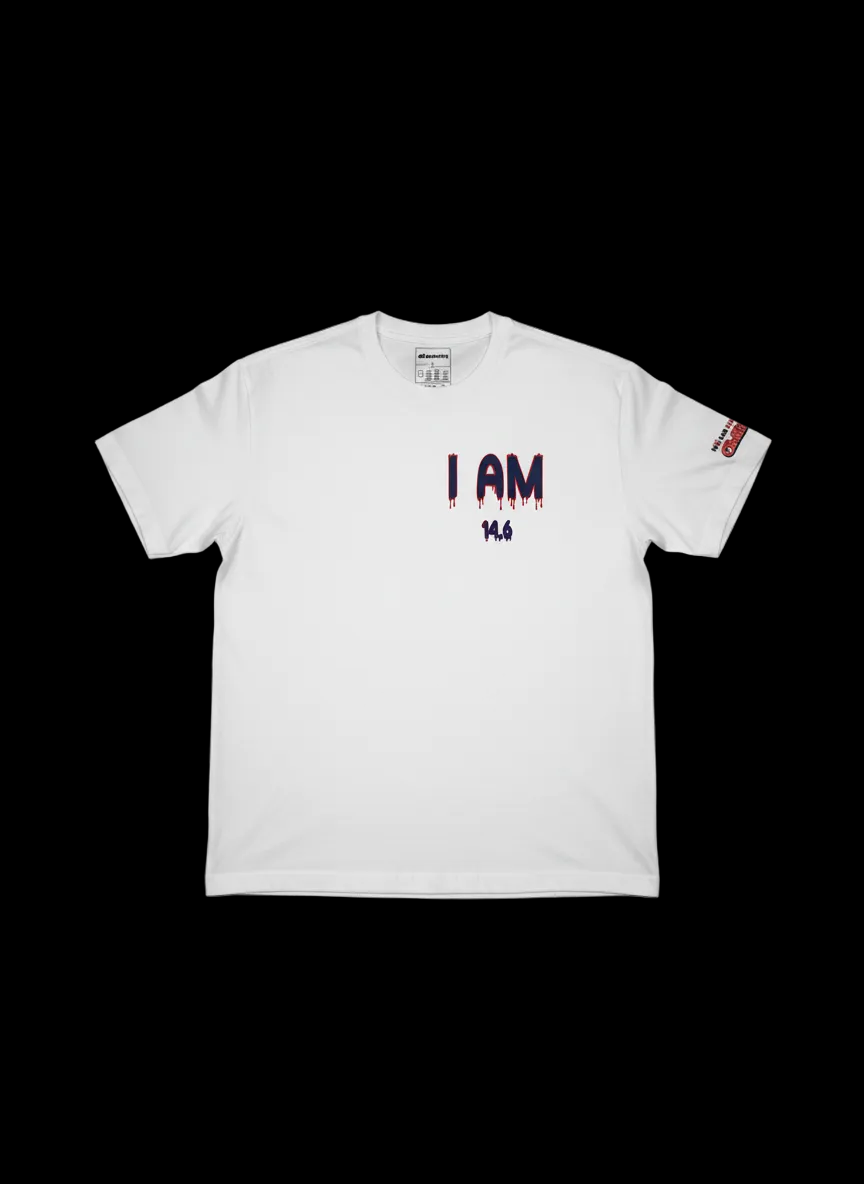 White I AM t-shirt, small I AM chest print