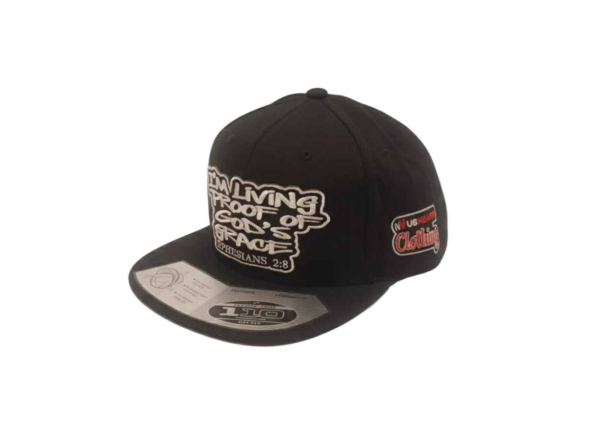 Black I'm Living Proof snapback shown from the side